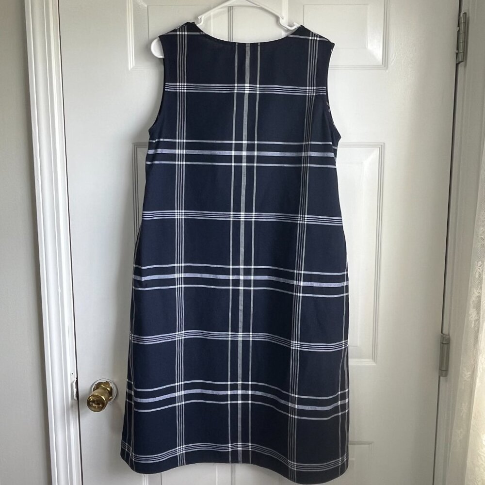 Navy Blue and White Plaid 100% Cotton Cottagecore Tank Midi Dress Size Large - Picture 6 of 8